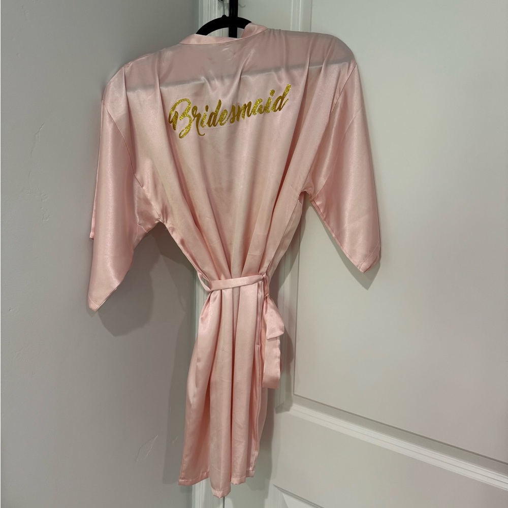 Pink Bridesmaid Robe with Gold Writing